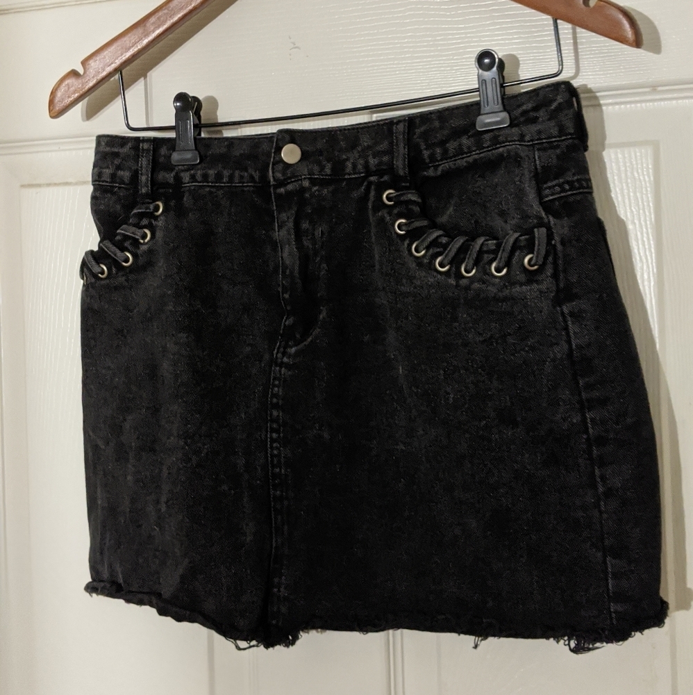 Black Denim Mini Skirt